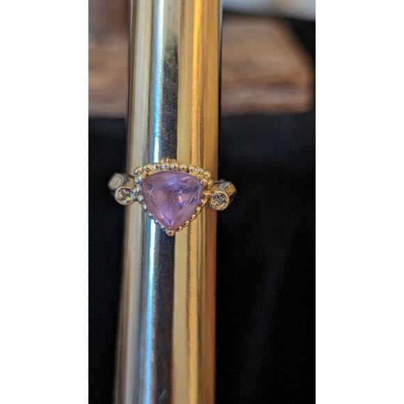 Trillion Cut Amethyst 925 Sterling Silver Ring Size 5.75 - Picture 8 of 10